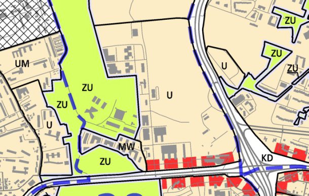 Zgodnie z ustaleniami Studium przedmiotowy obszar położony jest w strefie: U – tereny usług.